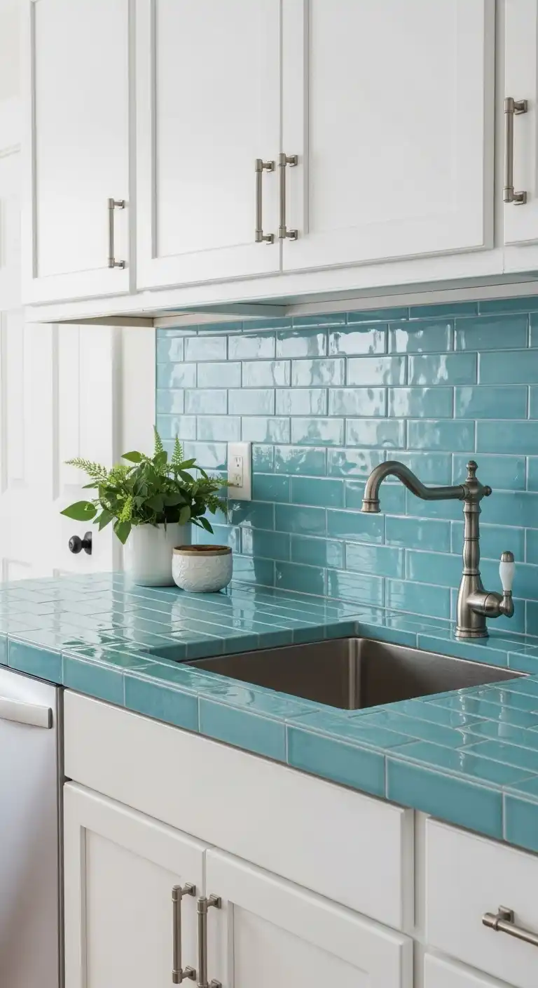6. Coastal Blue Ceramic Slab Countertops