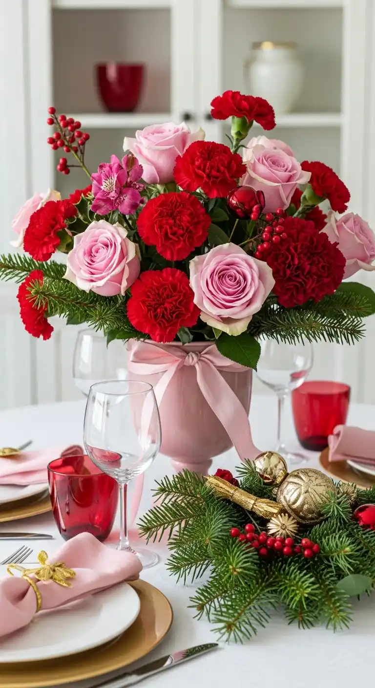 6. Pink and Red Holiday Bouquet