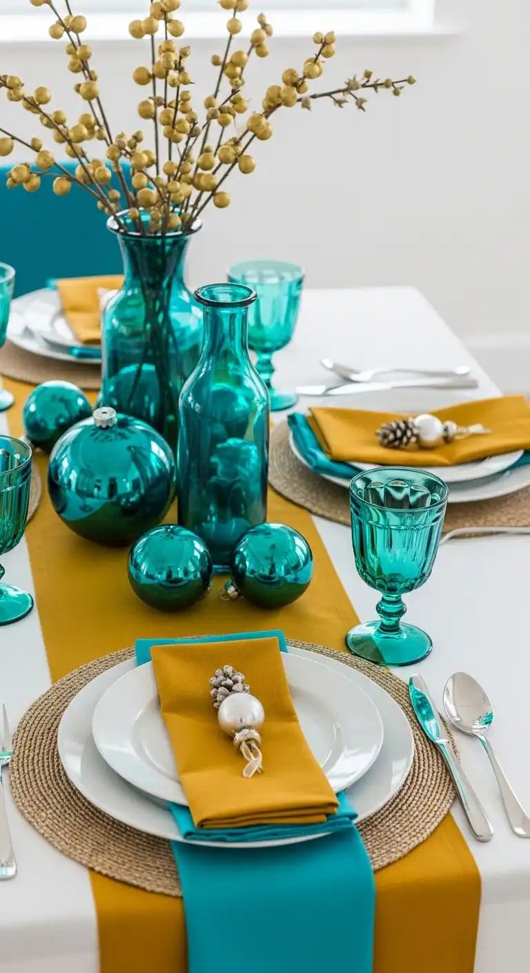 7. Teal and Mustard Gold – Unique and Festive