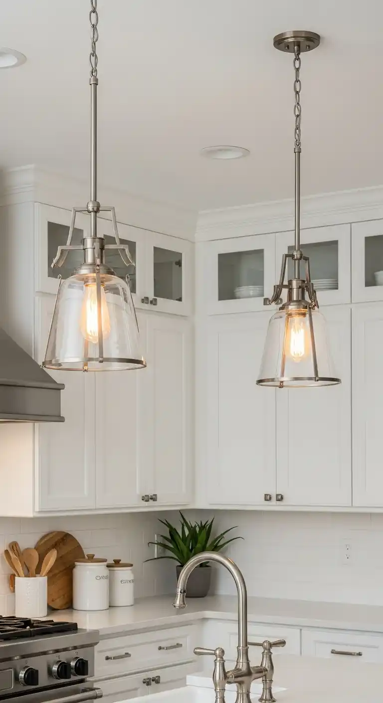 8. Add statement lighting above your island for a designer touch