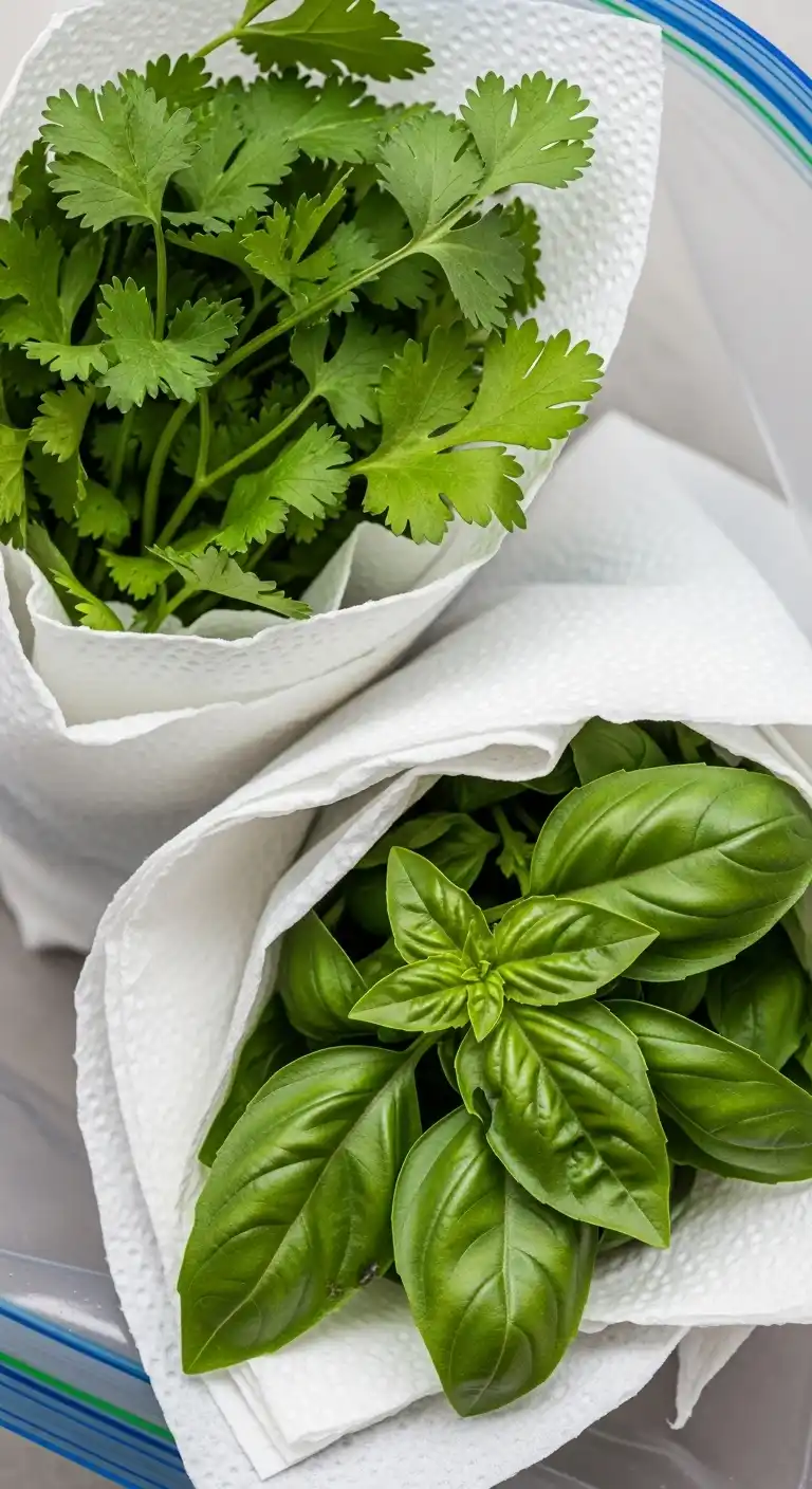 8. Wrap Herbs in Damp Paper Towels