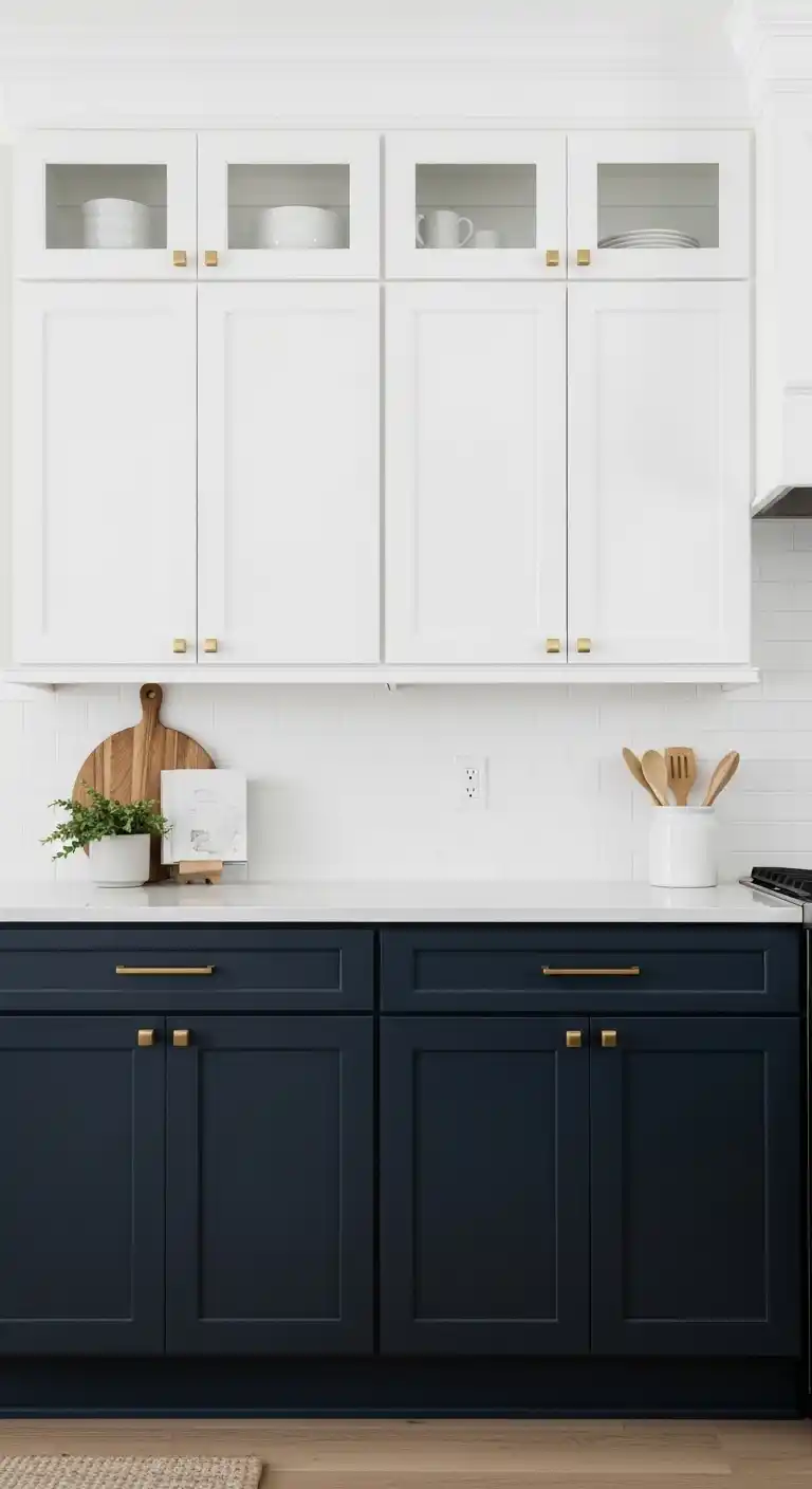 1. Classic White and Navy Blue Cabinets