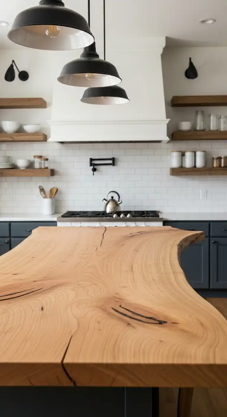 1. Live Edge Maple Slab Countertop for a Natural Look