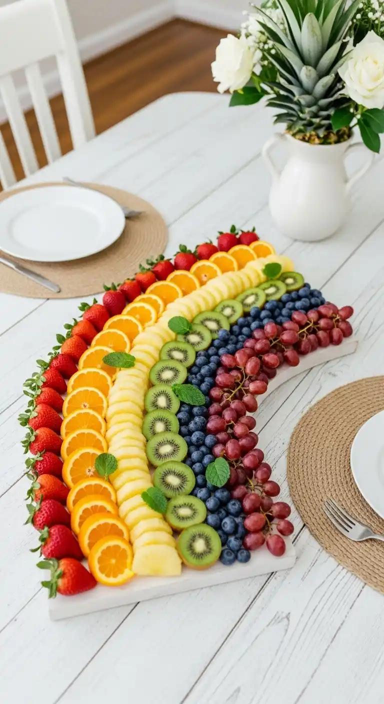 1. Rainbow-Themed Fruit Tray Design