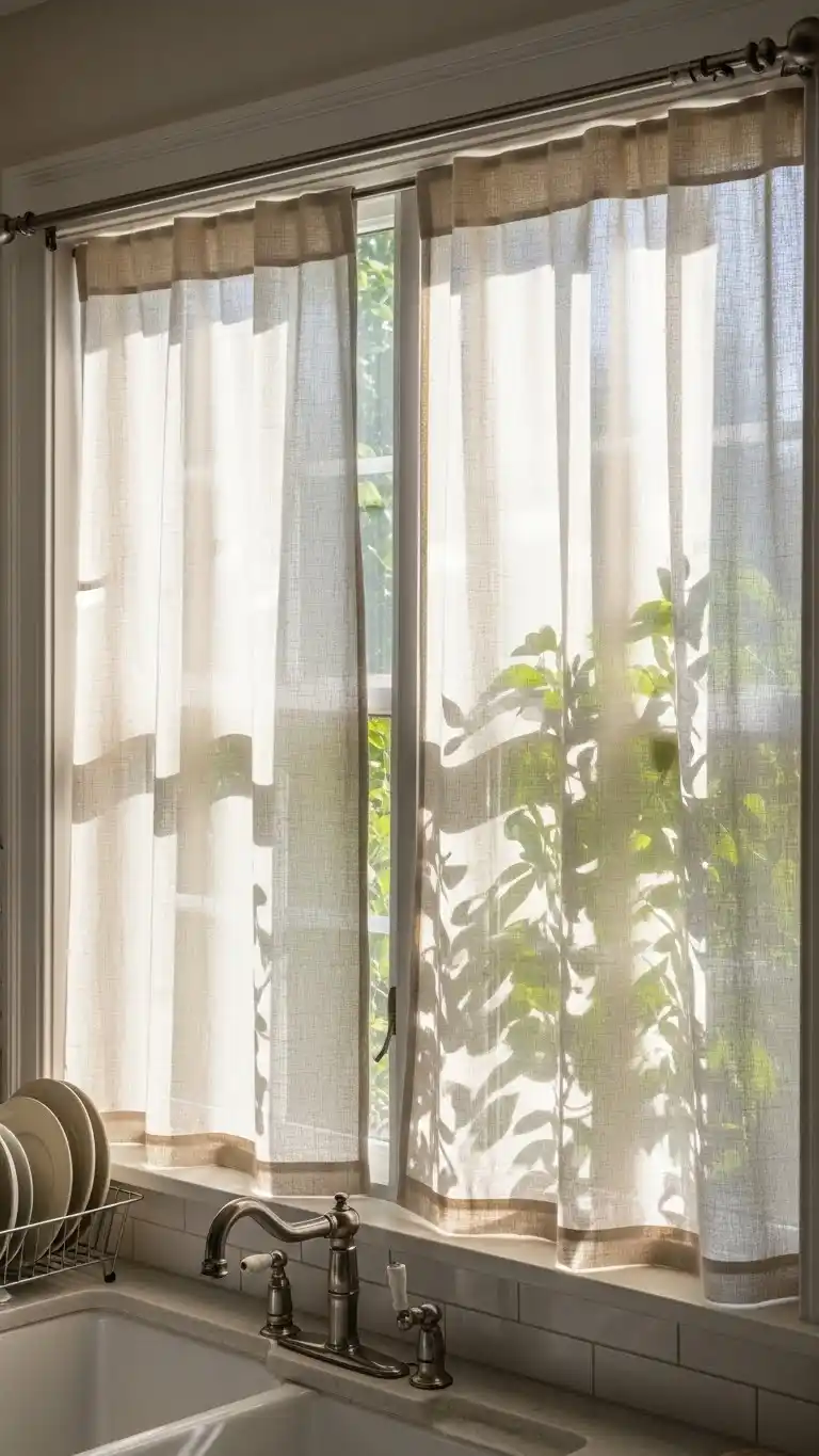 1. Sheer Linen Curtains for Airy Kitchens