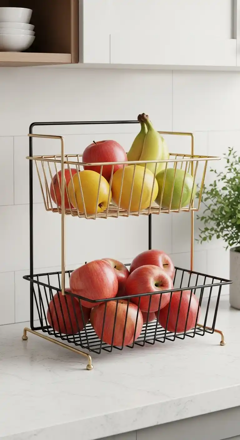 1. Two-Tier Wire Fruit Basket for Vertical Storage