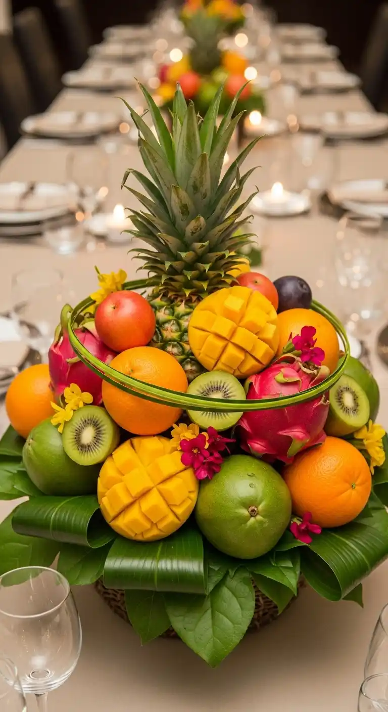 1. Vibrant Tropical Fruit Basket Decoration