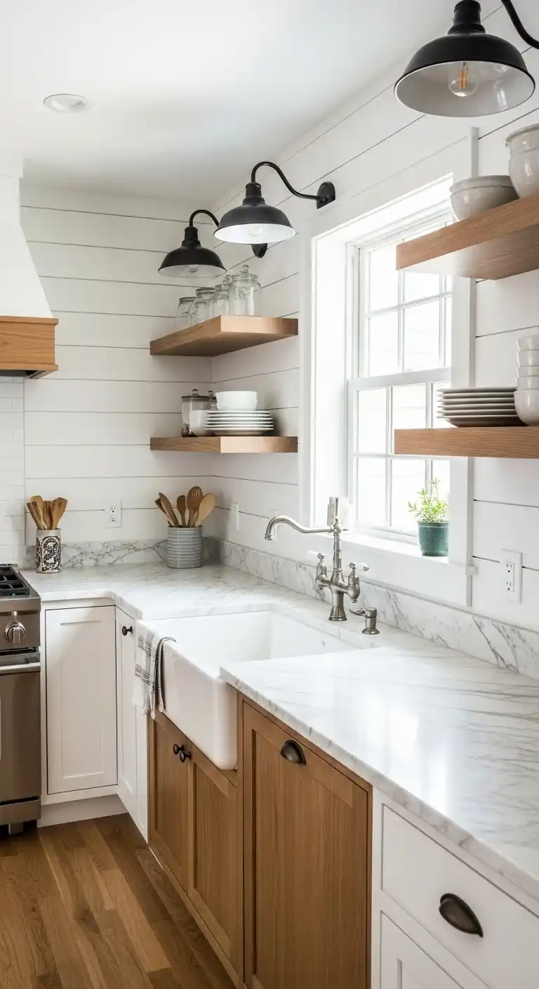 10. Modern Farmhouse Kitchen with Calacatta Countertops