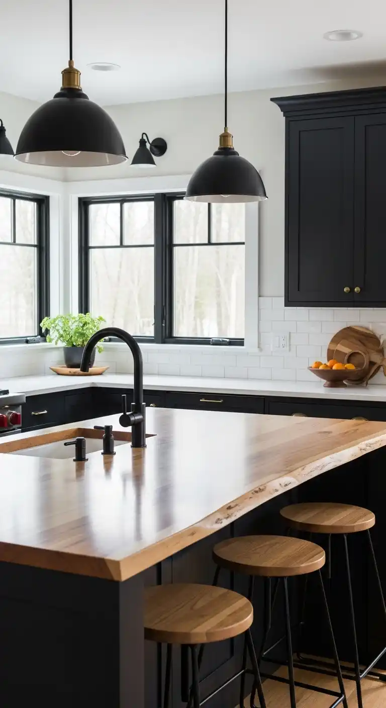 11. Maple Slab Countertop with Black Accents