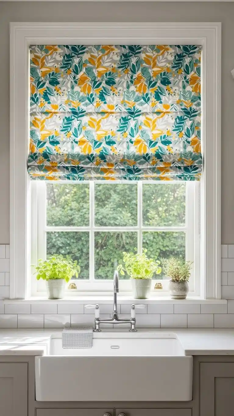 11. Roman Shades with Patterned Fabric