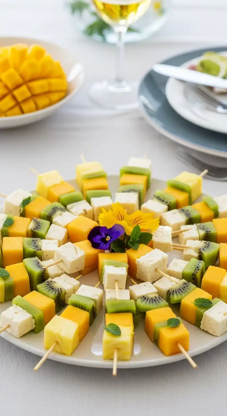 11. Tropical Fruit Skewers with Cheese Cubes