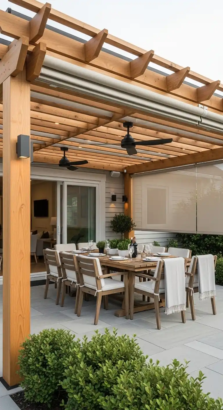 12. Covered Wooden Pergola Dining Room