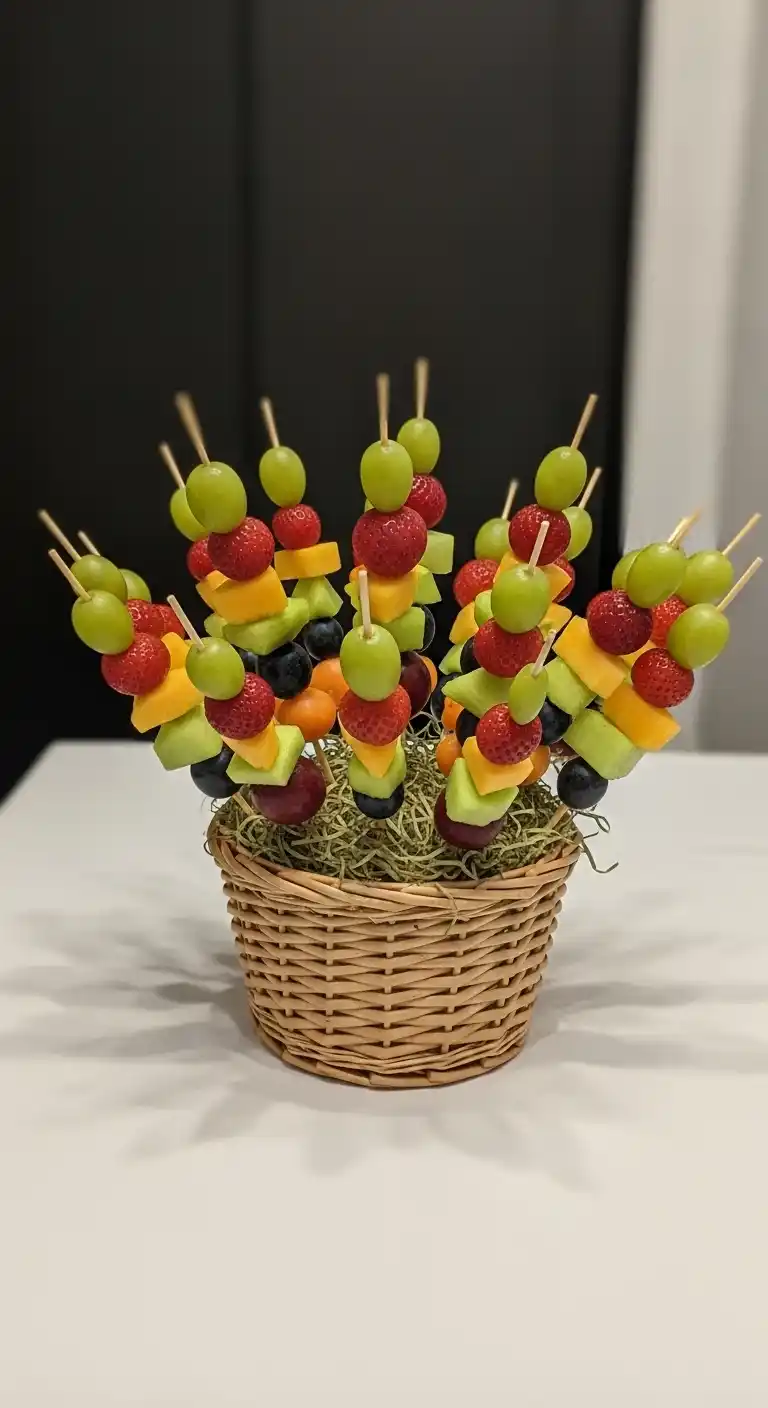 13. Fruit Skewers in a Basket Arrangement