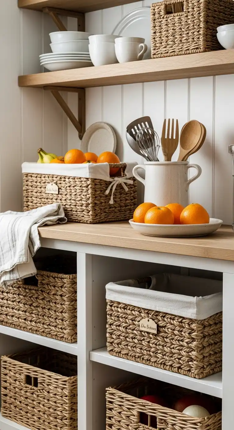 13. Include Woven Baskets for Storage
