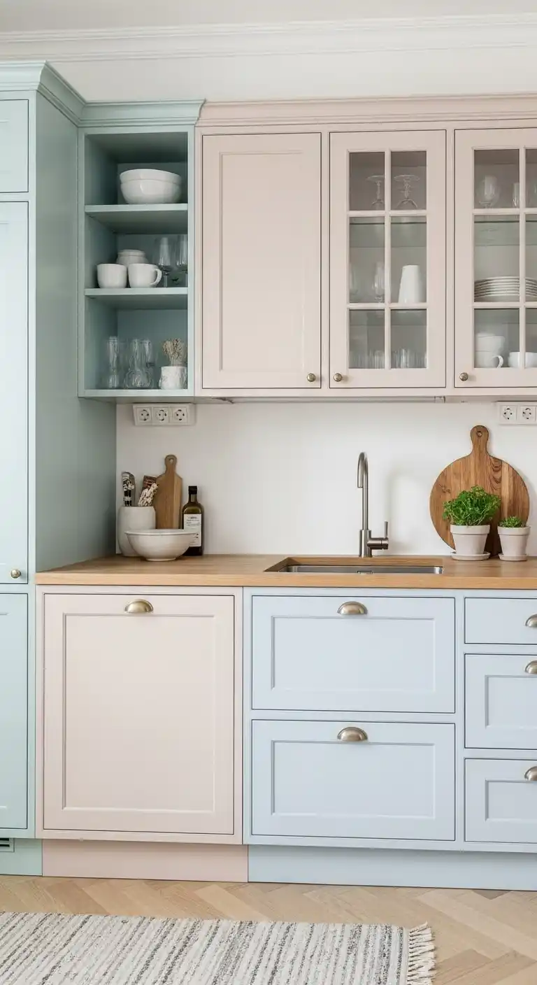 13. Pastel-Toned Cabinets for Soft Scandinavian Charm