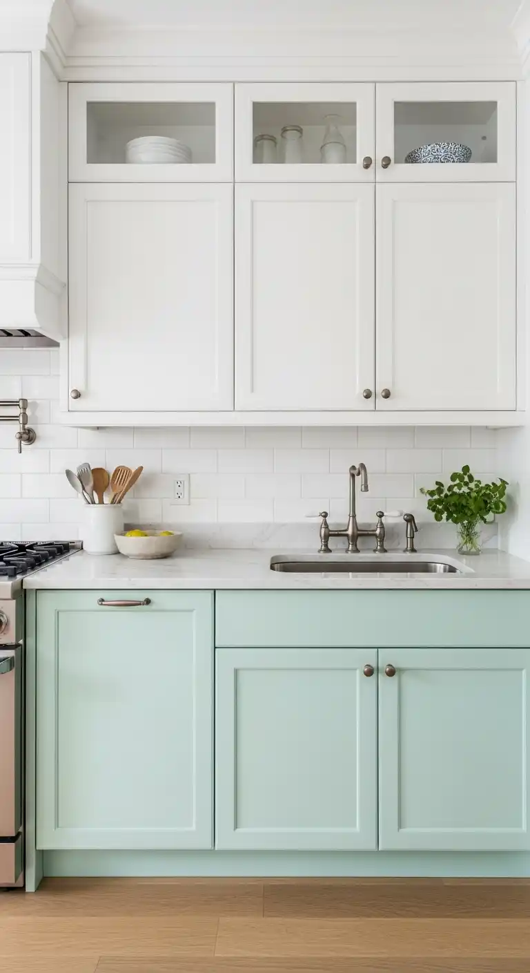13. Soft Mint and White Cabinets