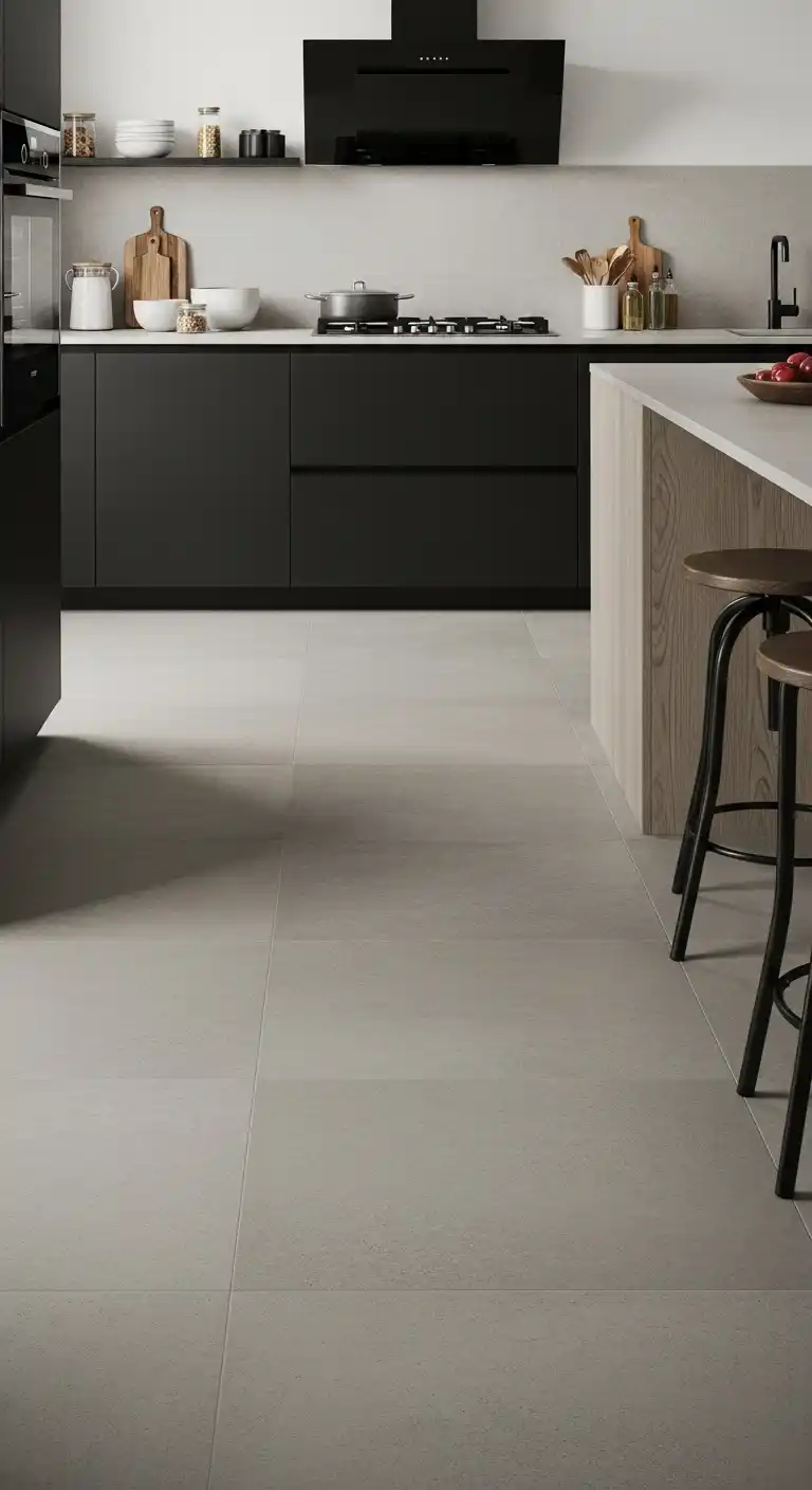 14. Cool Grey Porcelain Tiles for Sleek, Minimalist Kitchens