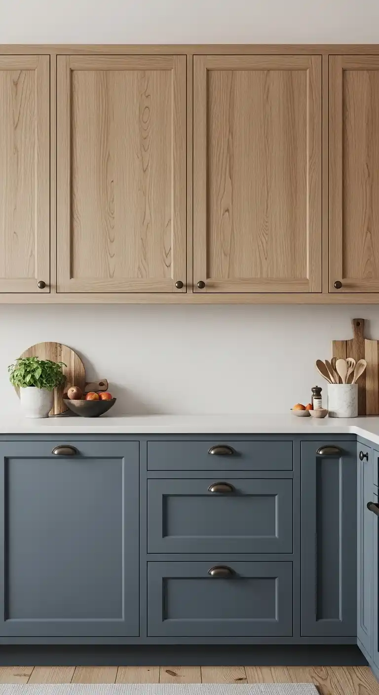 14. Dusty Blue and Wood Cabinets