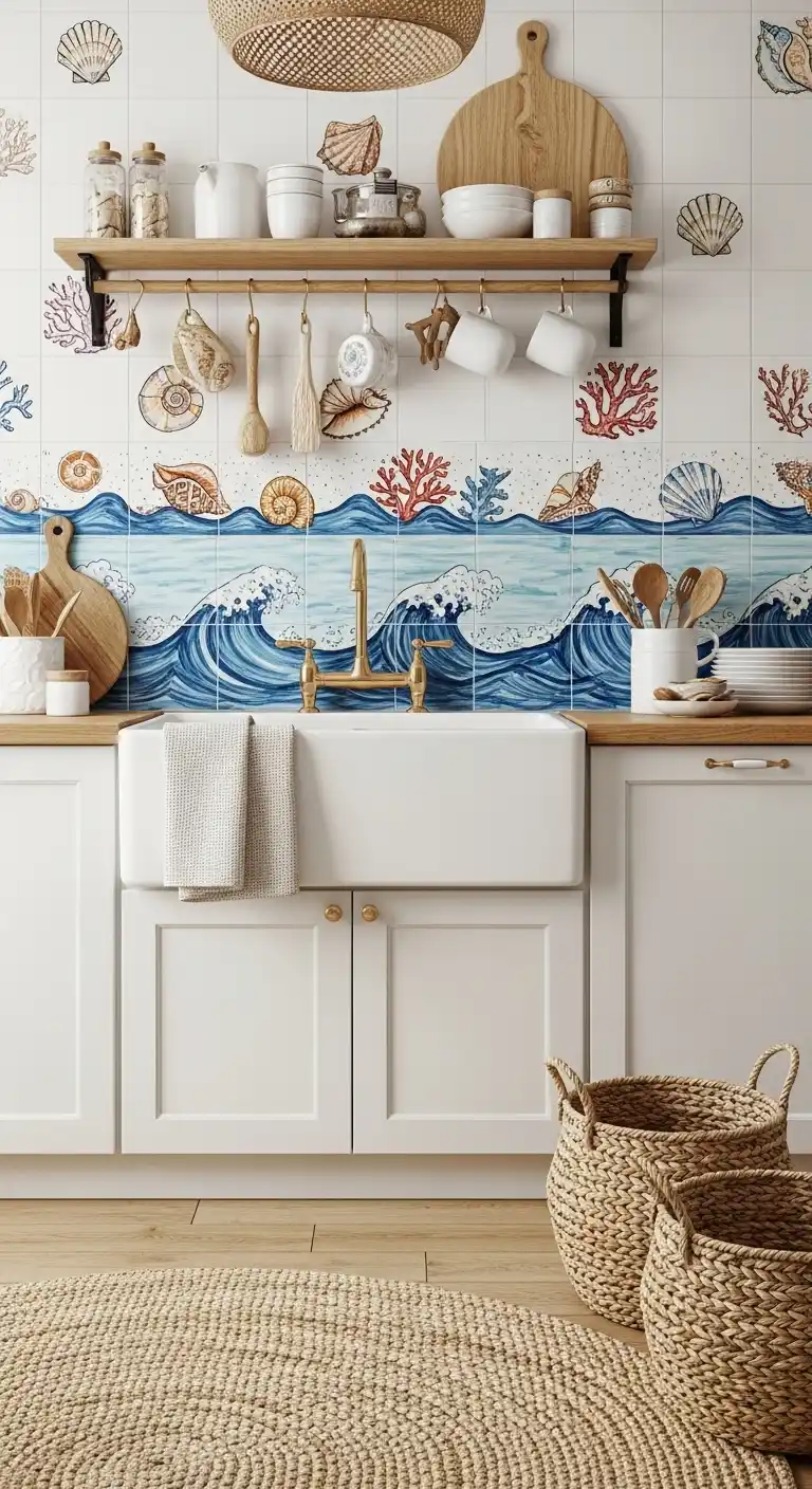 14. Hand-Painted Coastal Tiles