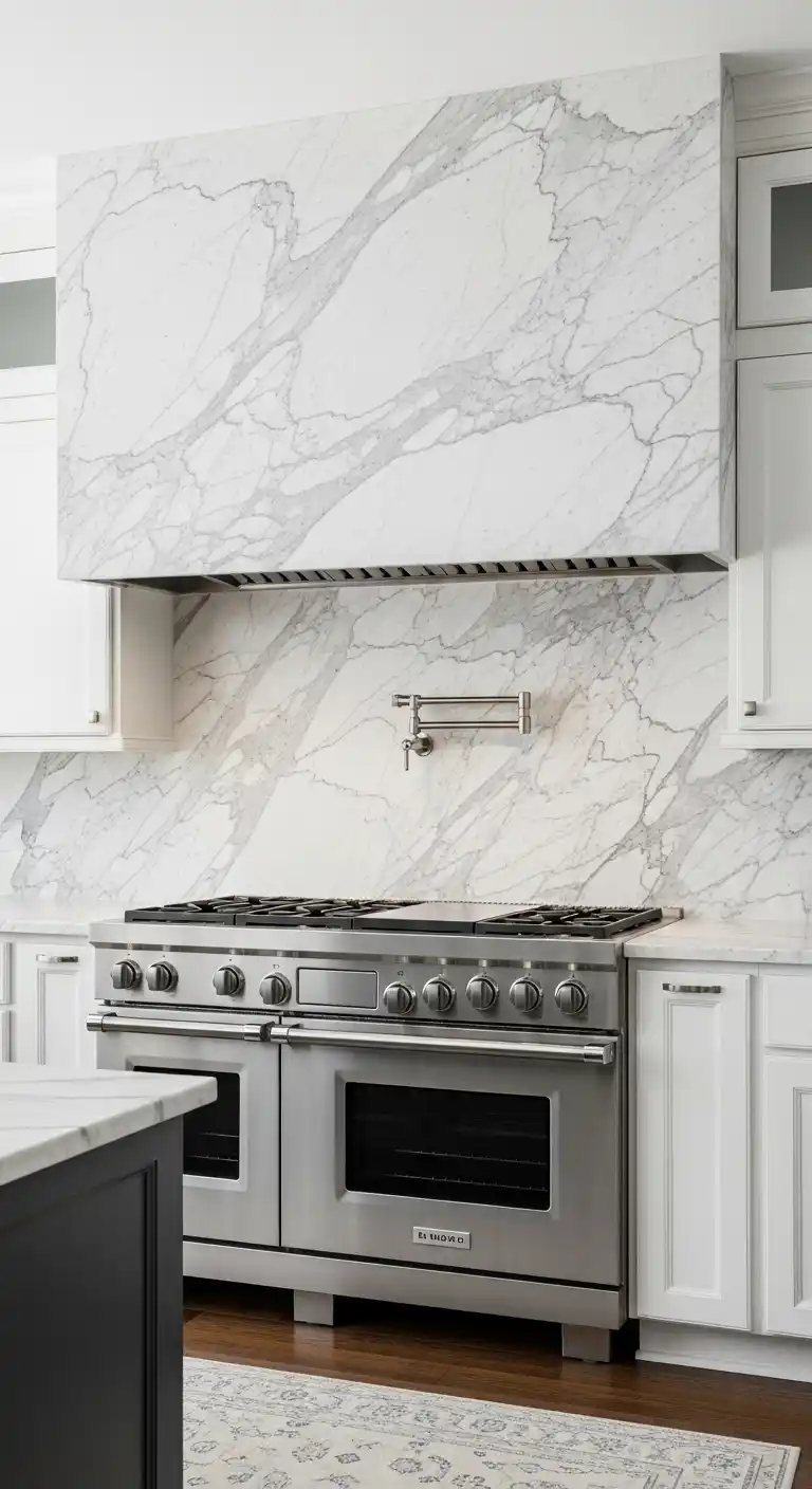 15. Calacatta Marble Backsplash Behind a Statement Range