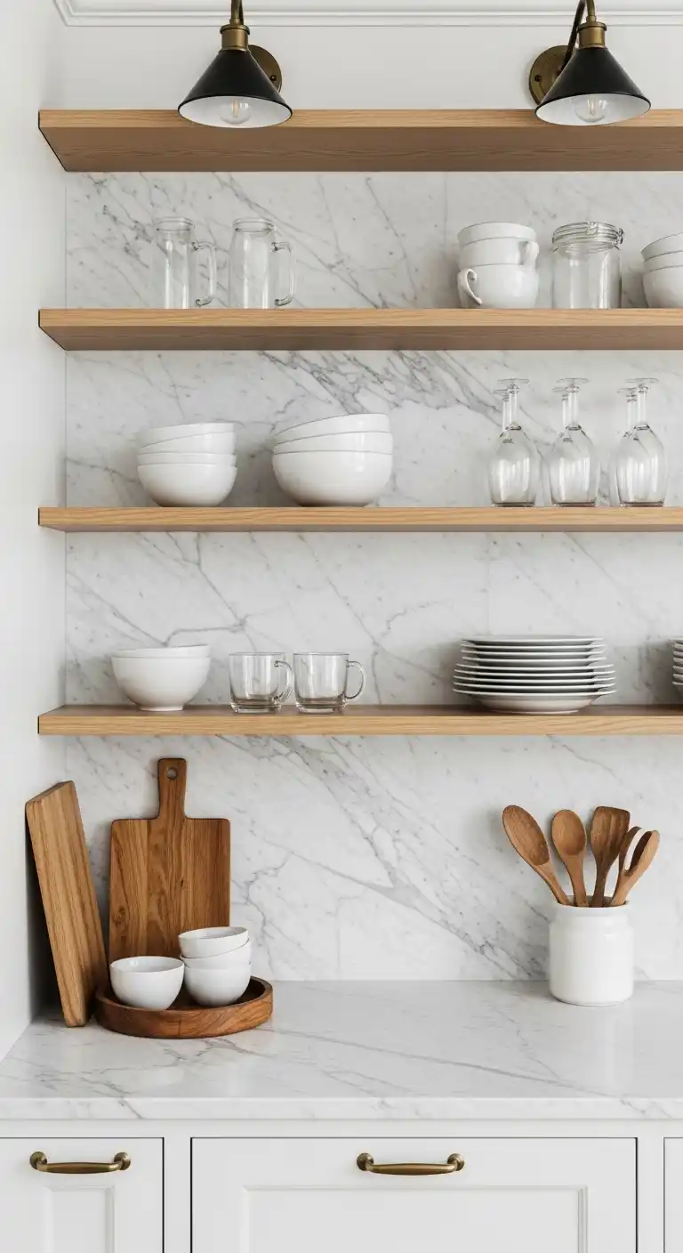 16. Calacatta Marble with Open Shelving Design