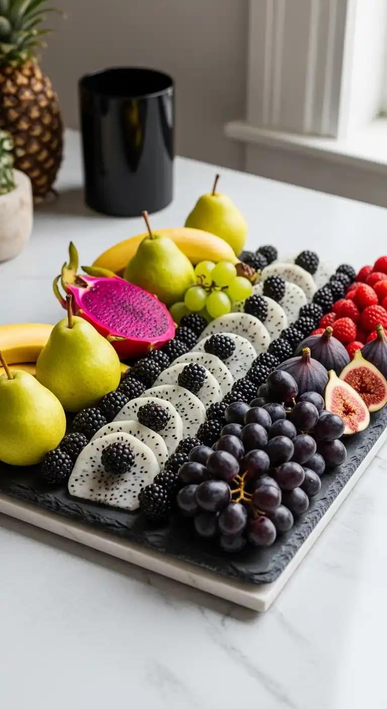 17. Black-and-White Contrast Fruit Display