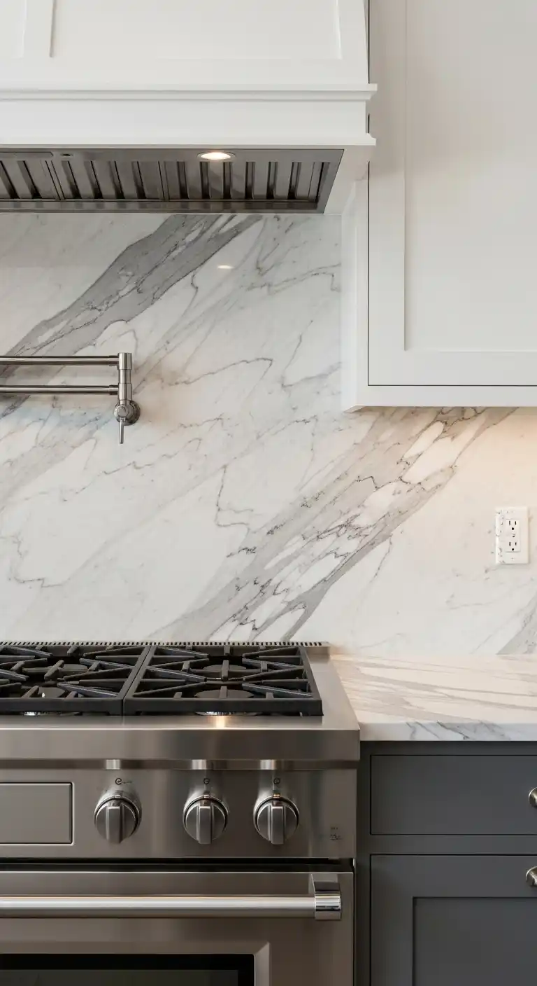17. Dramatic Calacatta Marble Backsplash with Vein Matching
