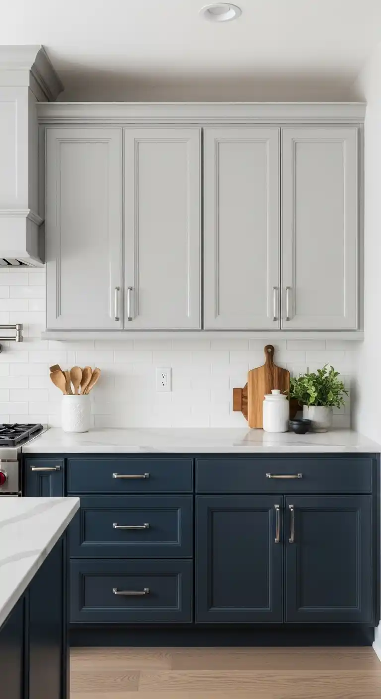 17. Light Gray and Navy Blue Cabinets