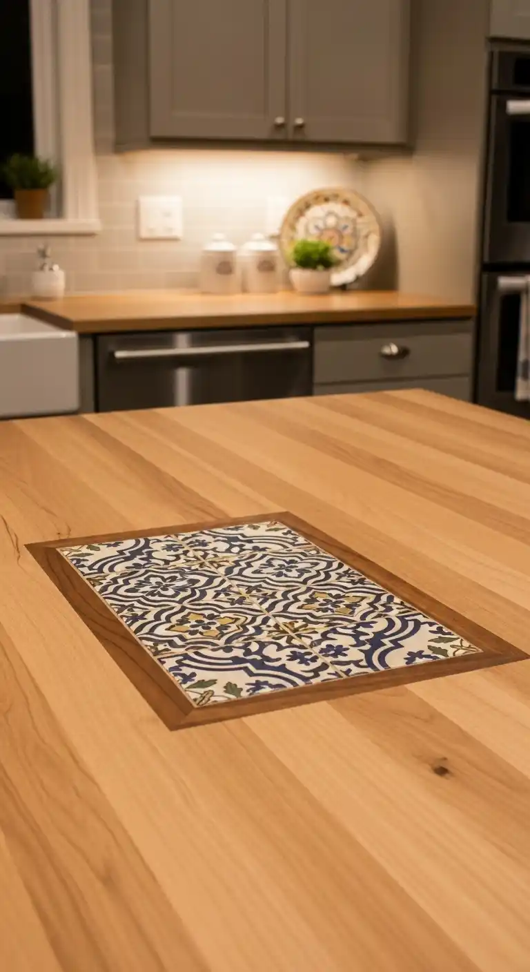 17. Maple Slab Countertop with Tile Inlay