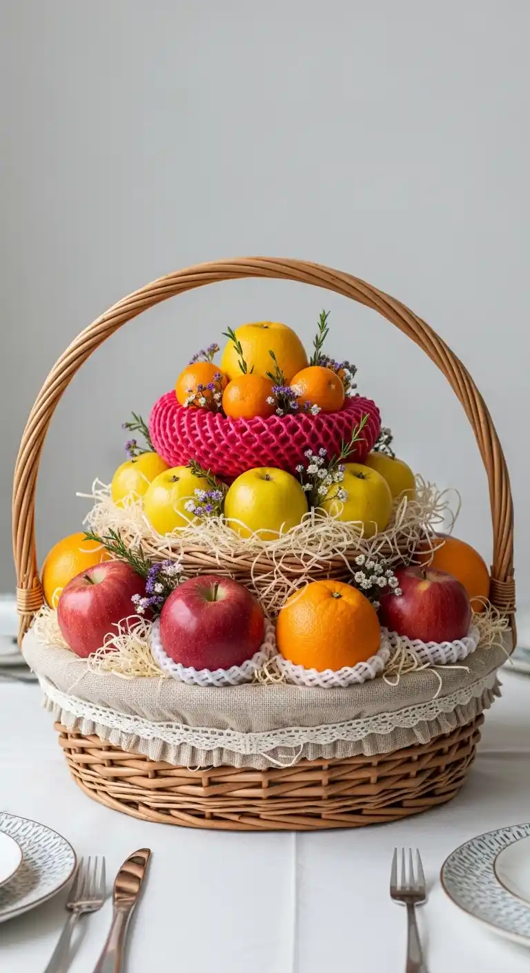 17. Wicker Basket with Layered Filler Decoration