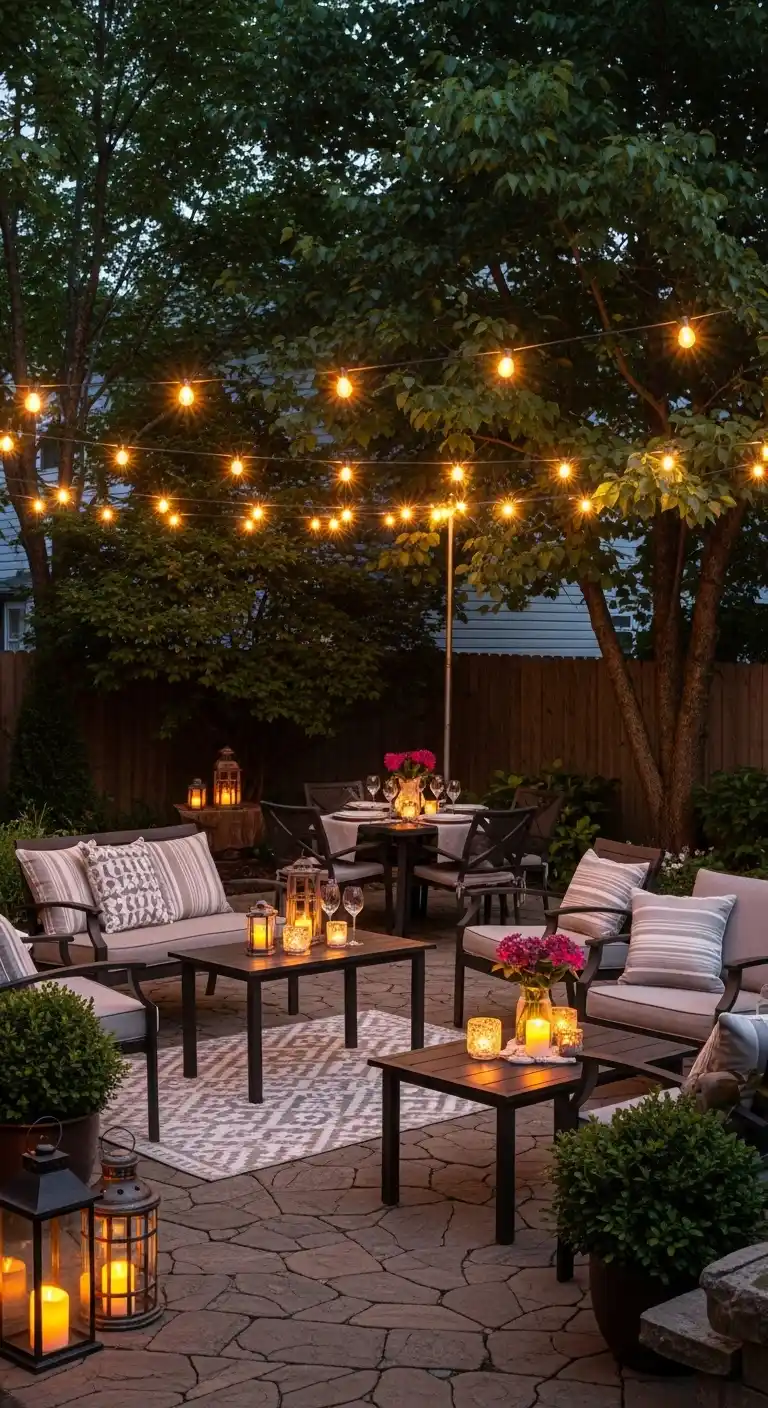 18. Backyard Dining Under String Lights