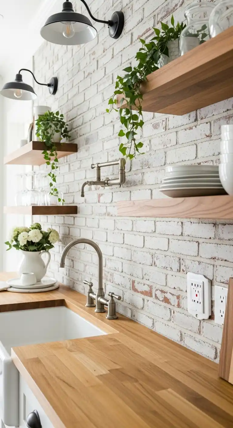 18. Whitewashed Brick Backsplash