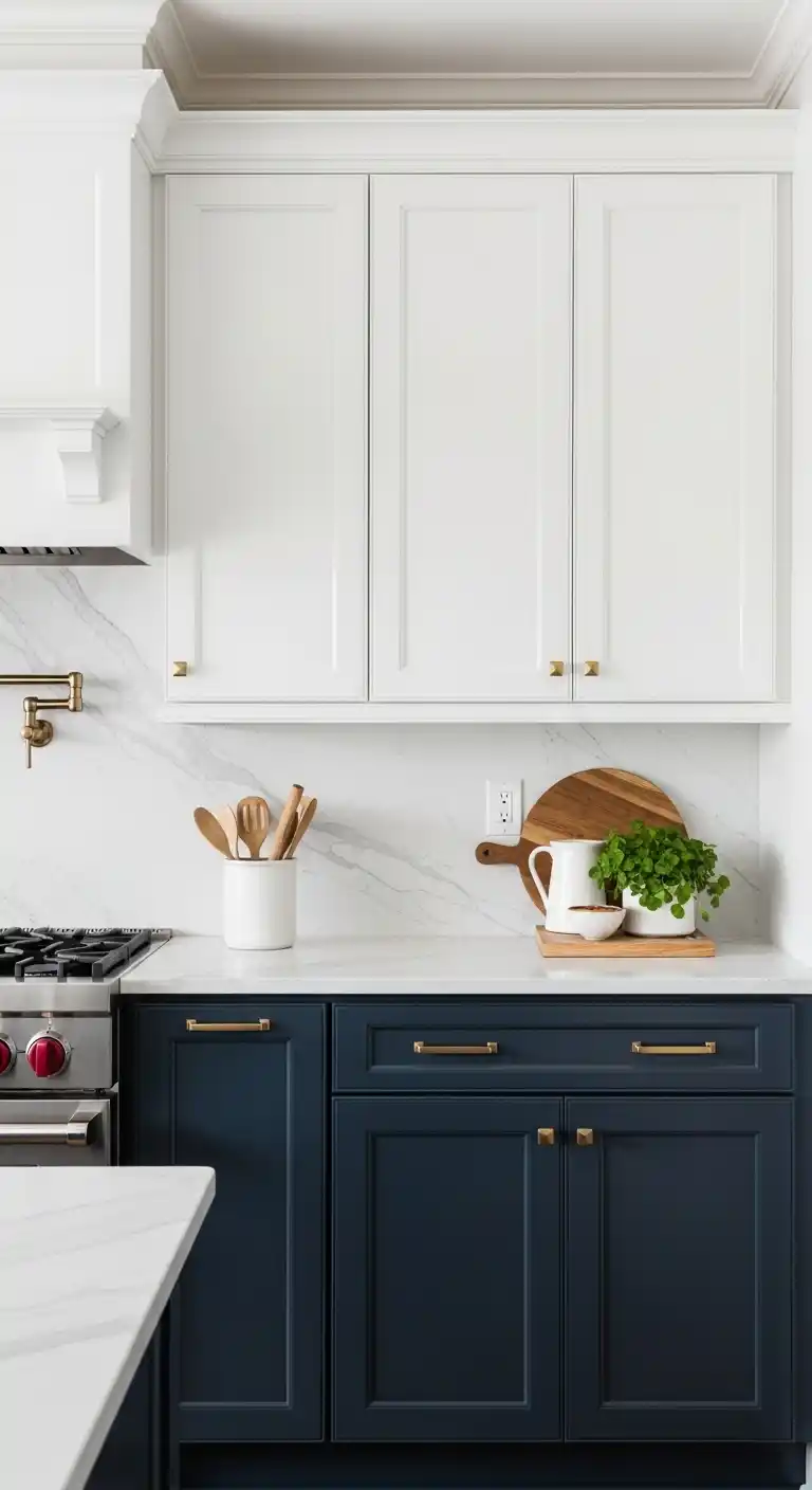 19. Navy Blue Cabinets with White Shaker Style