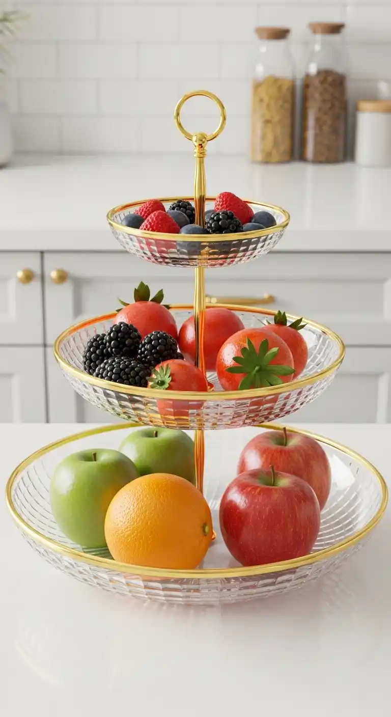 19. Tiered Glass Stand with Gold Trim
