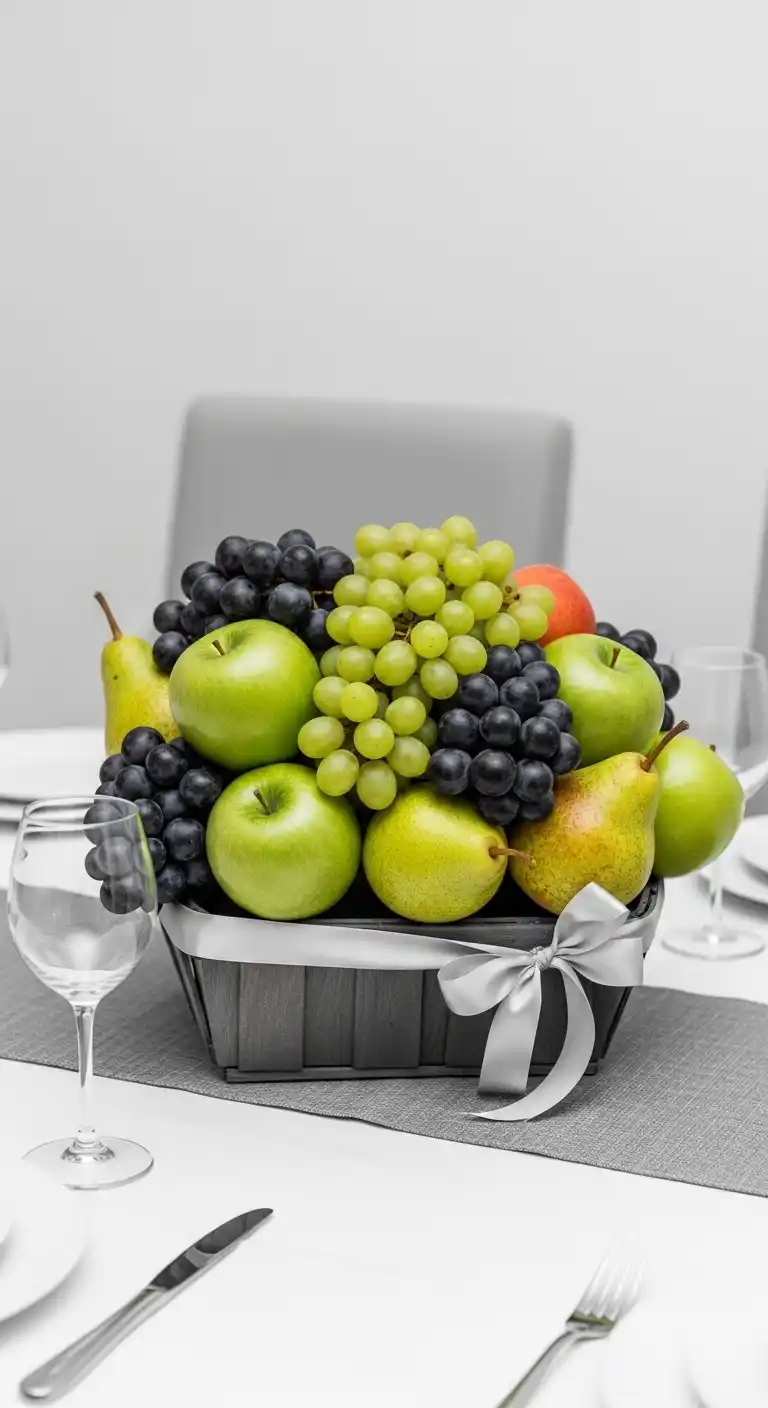 2. Elegant Monochrome Fruit Basket Decoration