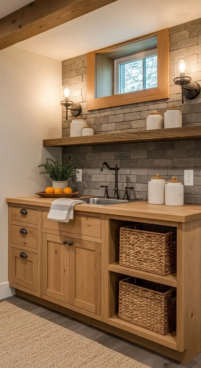 2. Rustic Wood Charm in a Cozy Basement Setup