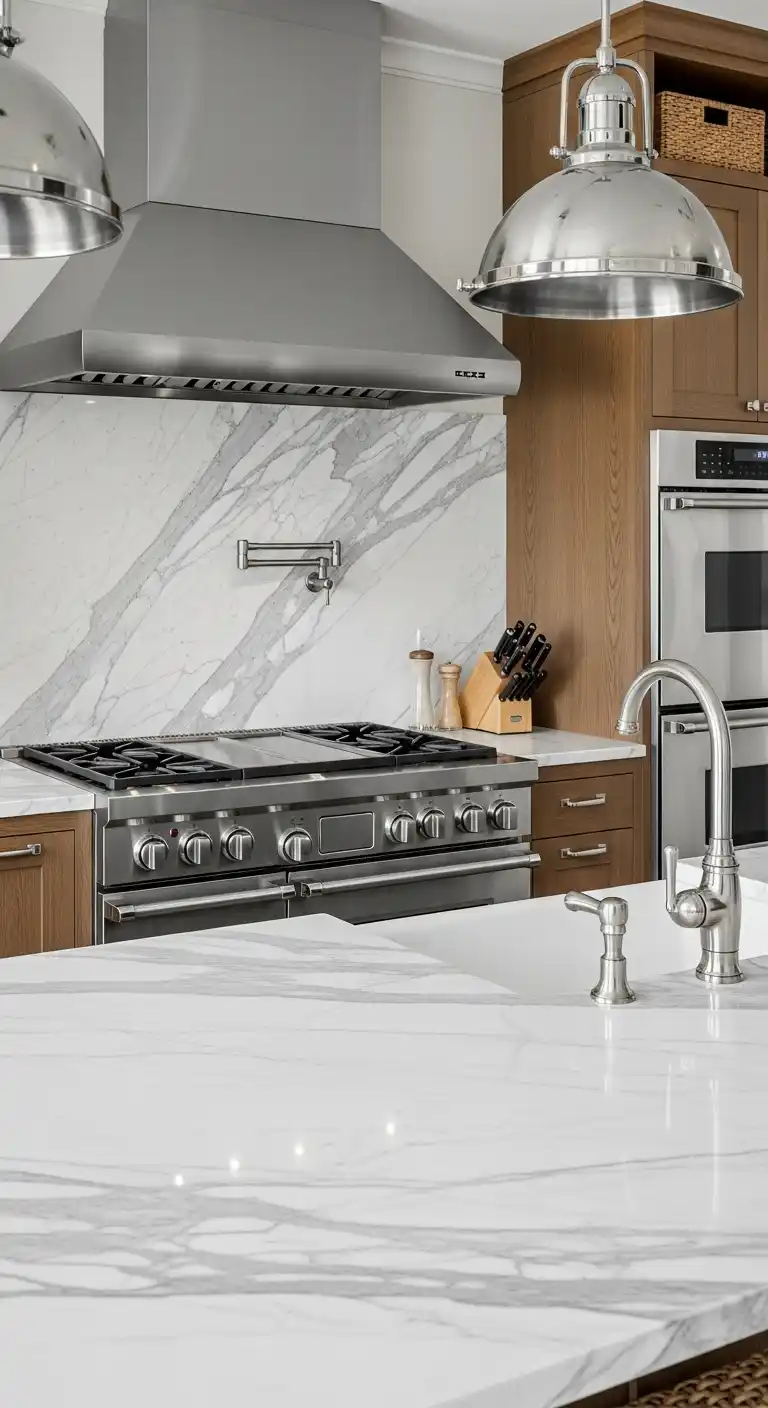 20. Calacatta Marble with Stainless Steel Appliances