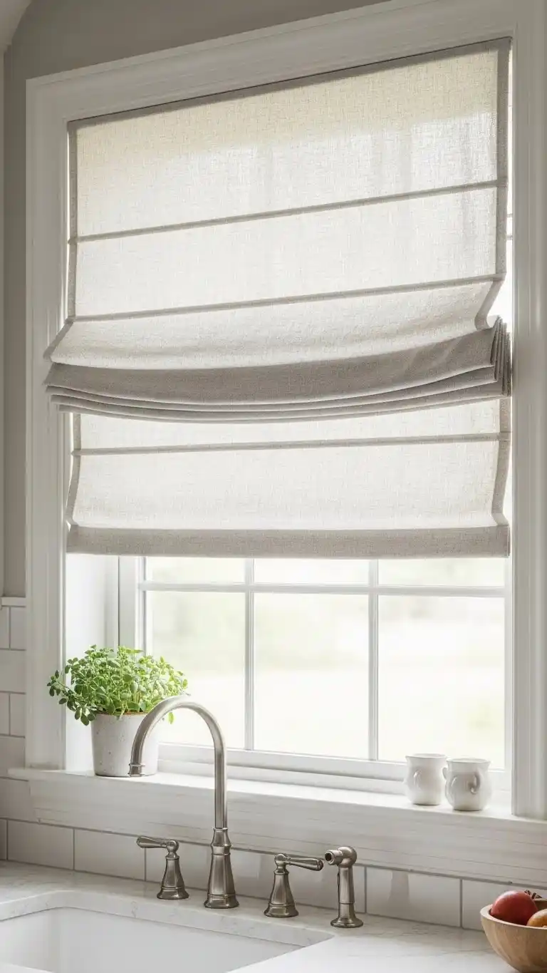 20. Roman Shades with Linen Texture