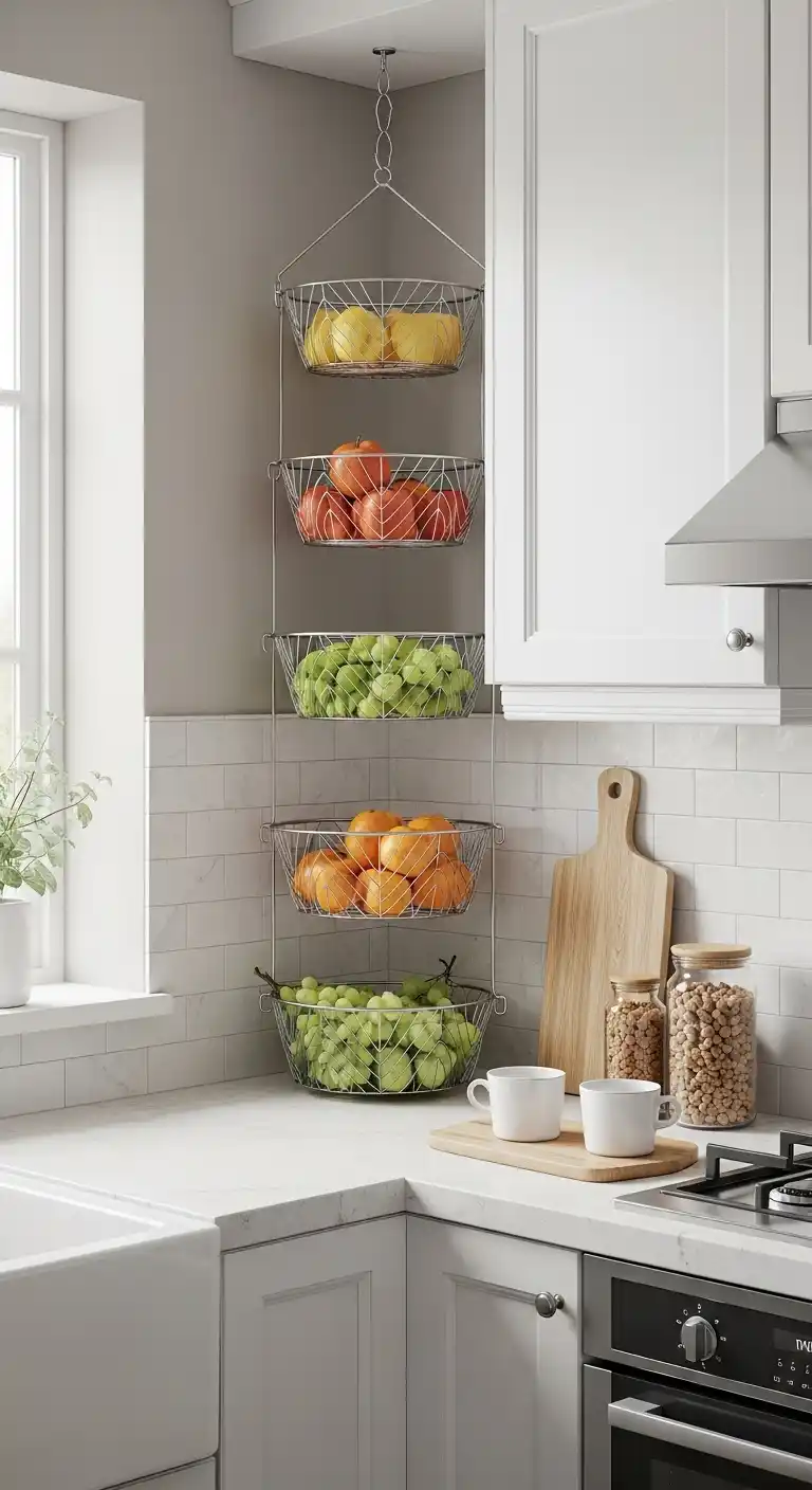 21. Hanging Wire Baskets in a Corner
