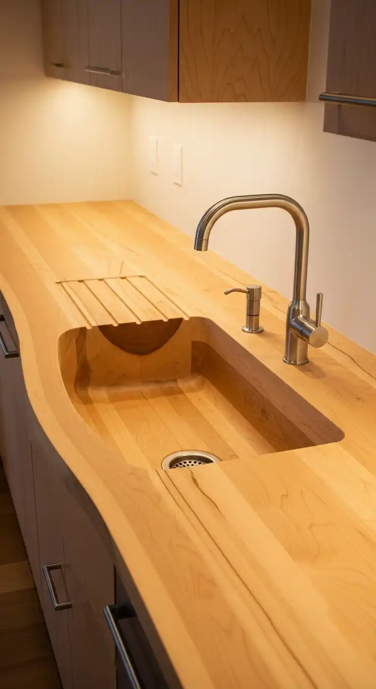 21. Maple Slab Countertop with Integrated Sink