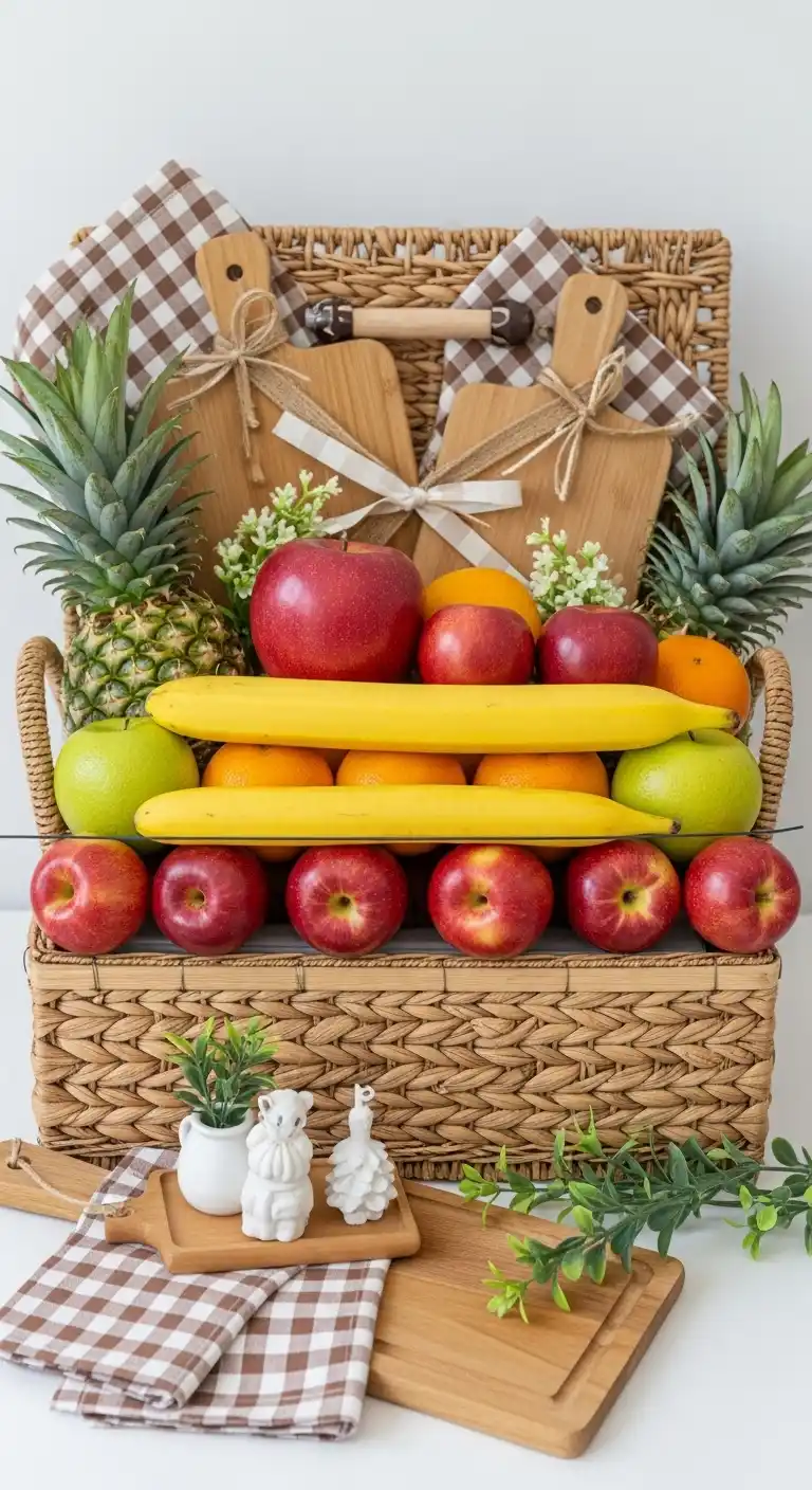 22. Rustic Picnic Style Fruit Basket Decoration