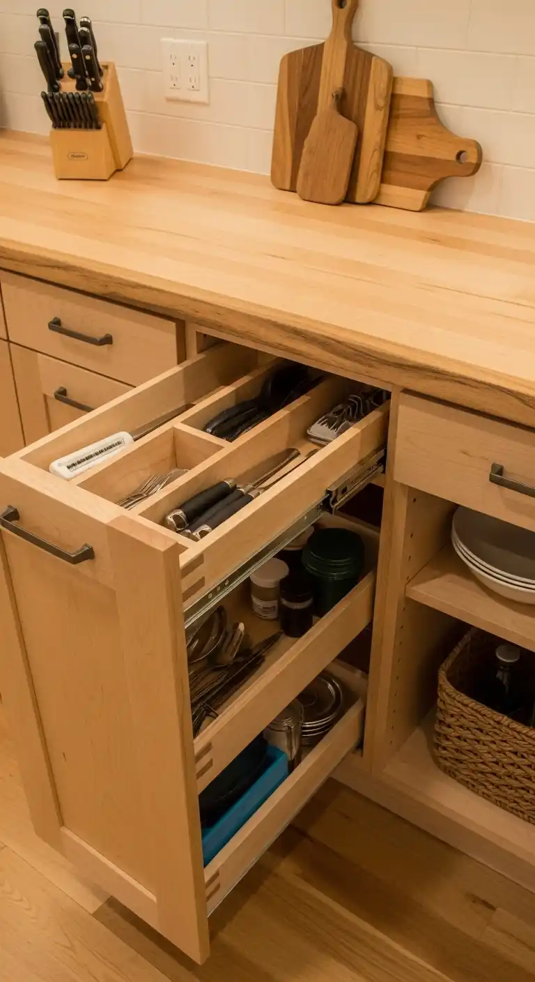 23. Maple Slab Countertop with Hidden Storage