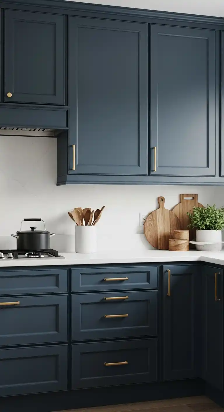 23. Navy Blue Cabinets with Matte Finish