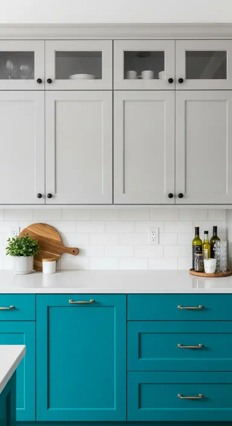 23. Soft Gray and Teal Cabinets