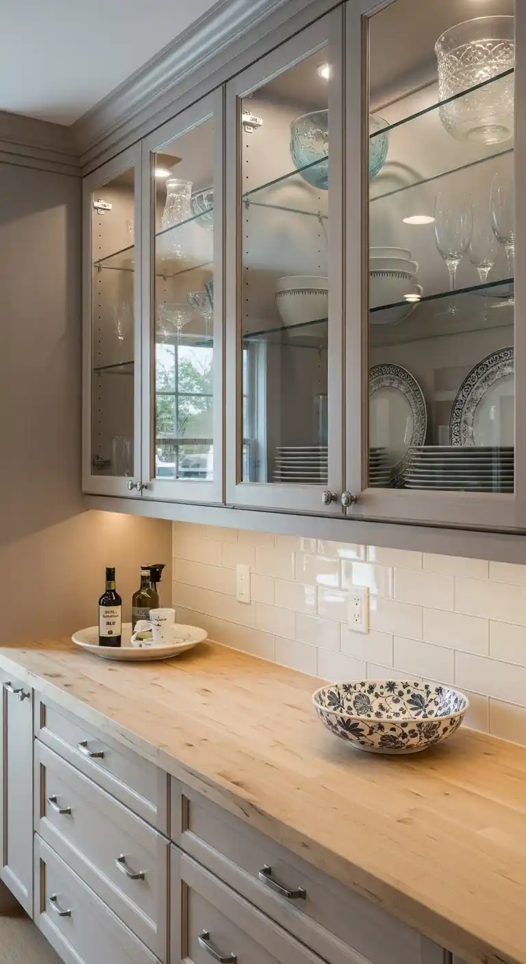 24. Maple Slab with Glass Cabinet Pairing