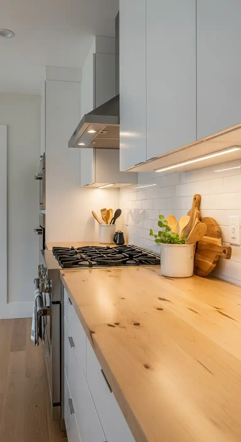 26. Maple Slab Countertop in a Galley Kitchen