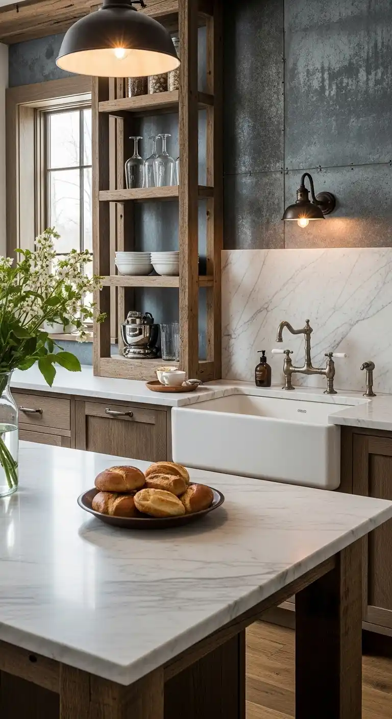 26. Rustic Farmhouse Kitchen with Calacatta Touches