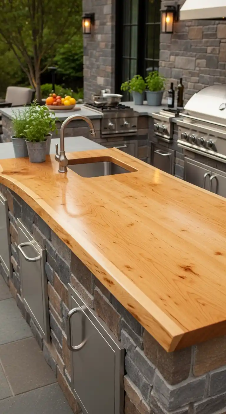 28. Outdoor Kitchen with Sealed Maple Slab Countertop