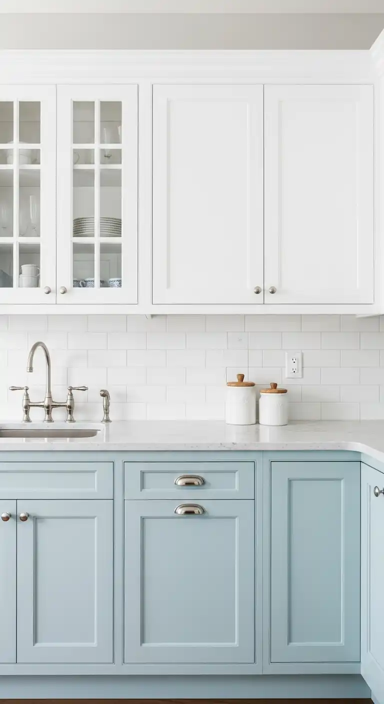 3. Light Blue and White Cabinets