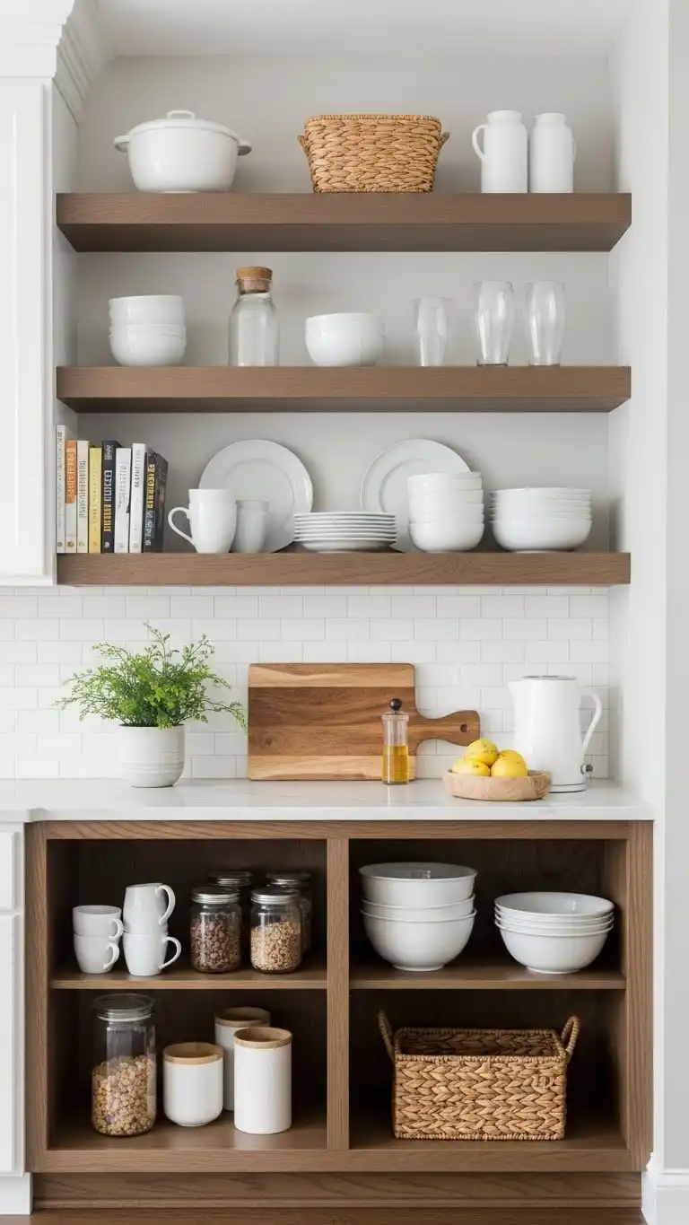 3. Open Shelving to Complement Cabinetry Design